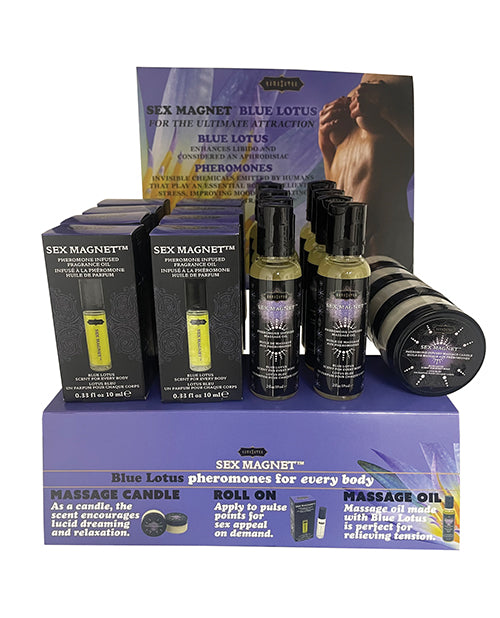 Kama Sutra Pheromone Prepack Display Blue Lotus Roll-On Massage Oil Candle for Sensual Attraction