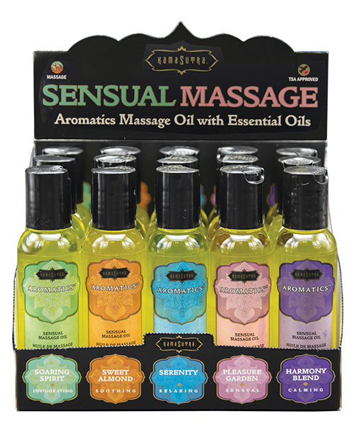 Kama Sutra Massage Oil Display 2 oz Bottles Assorted Essential Oil Scents for Relaxation and Travel