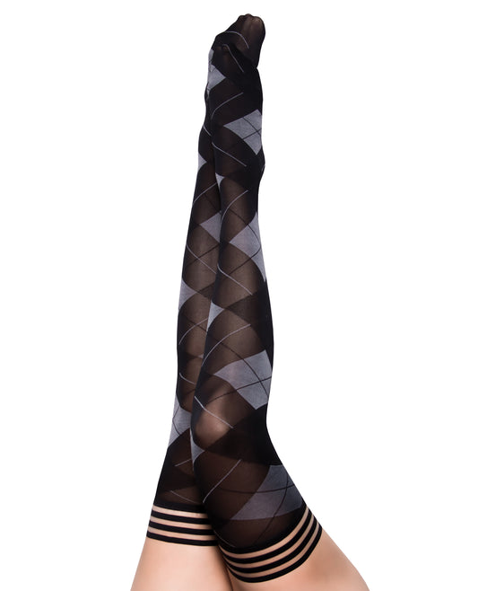 Kix'ies thigh-high tights classic argyle non-slip band comfortable nylon hosiery for modern fashion styling