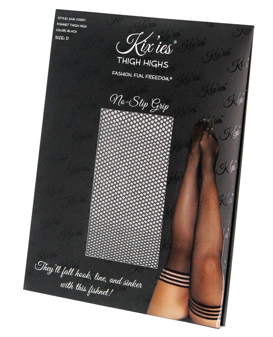 Black Fishnet Thigh-High Stockings with Non-Slip Grip, Size D