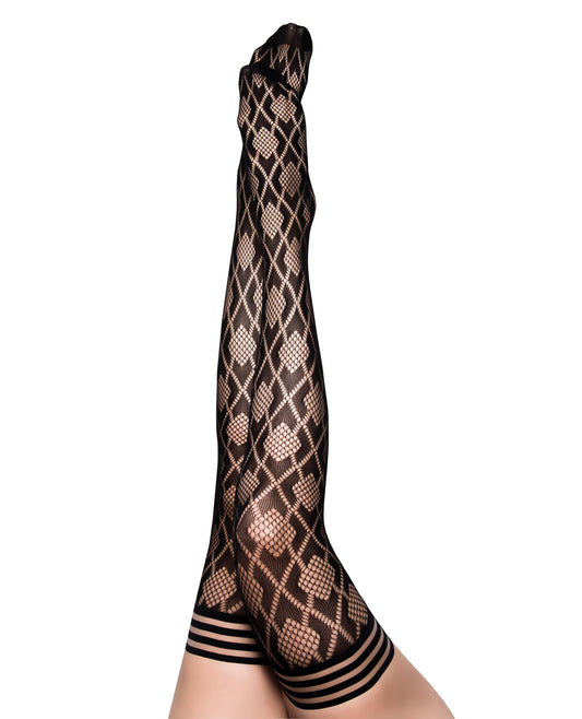 Kix'ies Fishnet Thigh High Stockings Diamond Pattern Non-Slip Grip for Comfortable Fashionable Lingerie