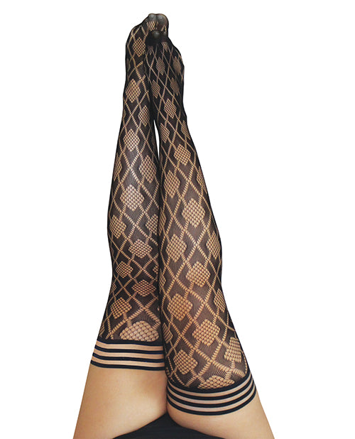 Kix'ies Lingerie Fishnet Thigh Highs Diamond Pattern Non-Slip Grip for Plus Size Confident Style