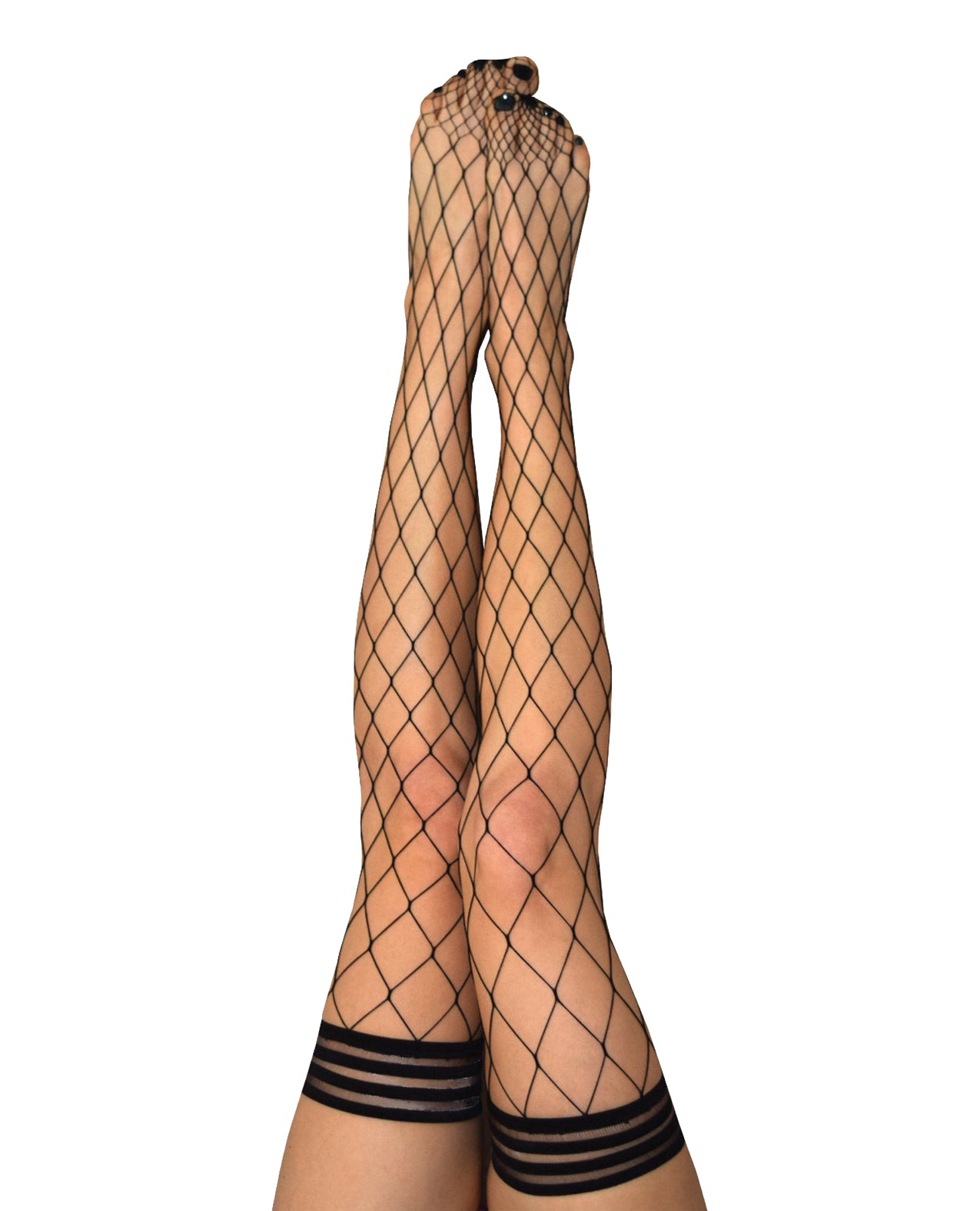 Kix'ies Fishnet Thigh High Stockings No-Slip Grip Black for Stylish Legwear and Comfortable Fit