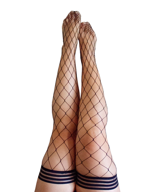 Kix'ies Lingerie Black Fishnet Thigh Highs No-Slip Grip Plus Size for Confident All-Day Wear