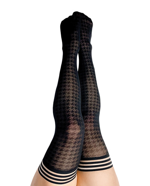 Kix'ies thigh high hosiery houndstooth pattern no-slip grip for plus size all-day comfort