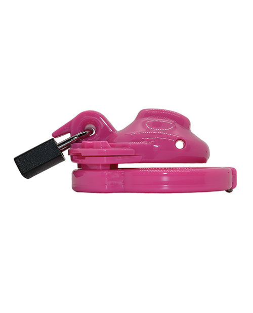Locked In Lust chastity cage pink micro design with adjustable rings for ultimate secure denial