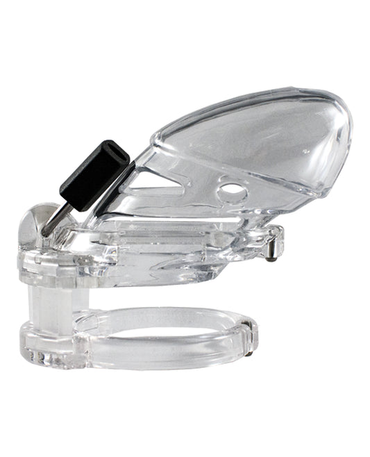 Locked in Lust male chastity cage clear polycarbonate adjustable sizing anti-pullout design for secure long-term wear