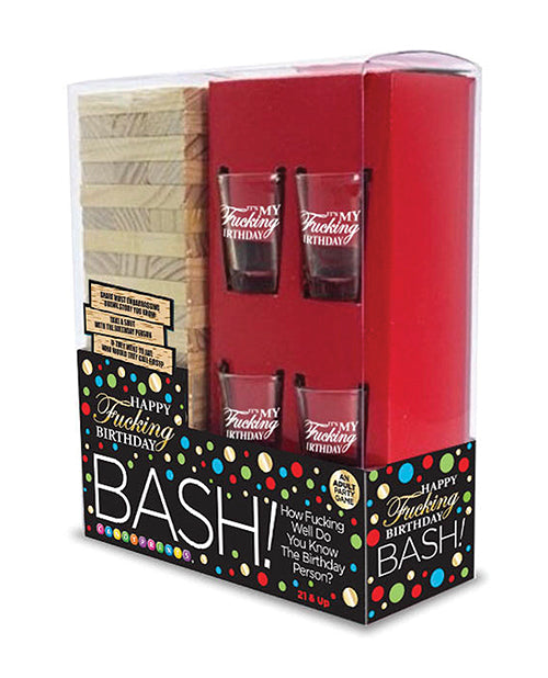 Candy Prints Bachelorette Party Drinking Game with Shot Glasses and Stacking Blocks for Fun Adult Birthday Celebrations