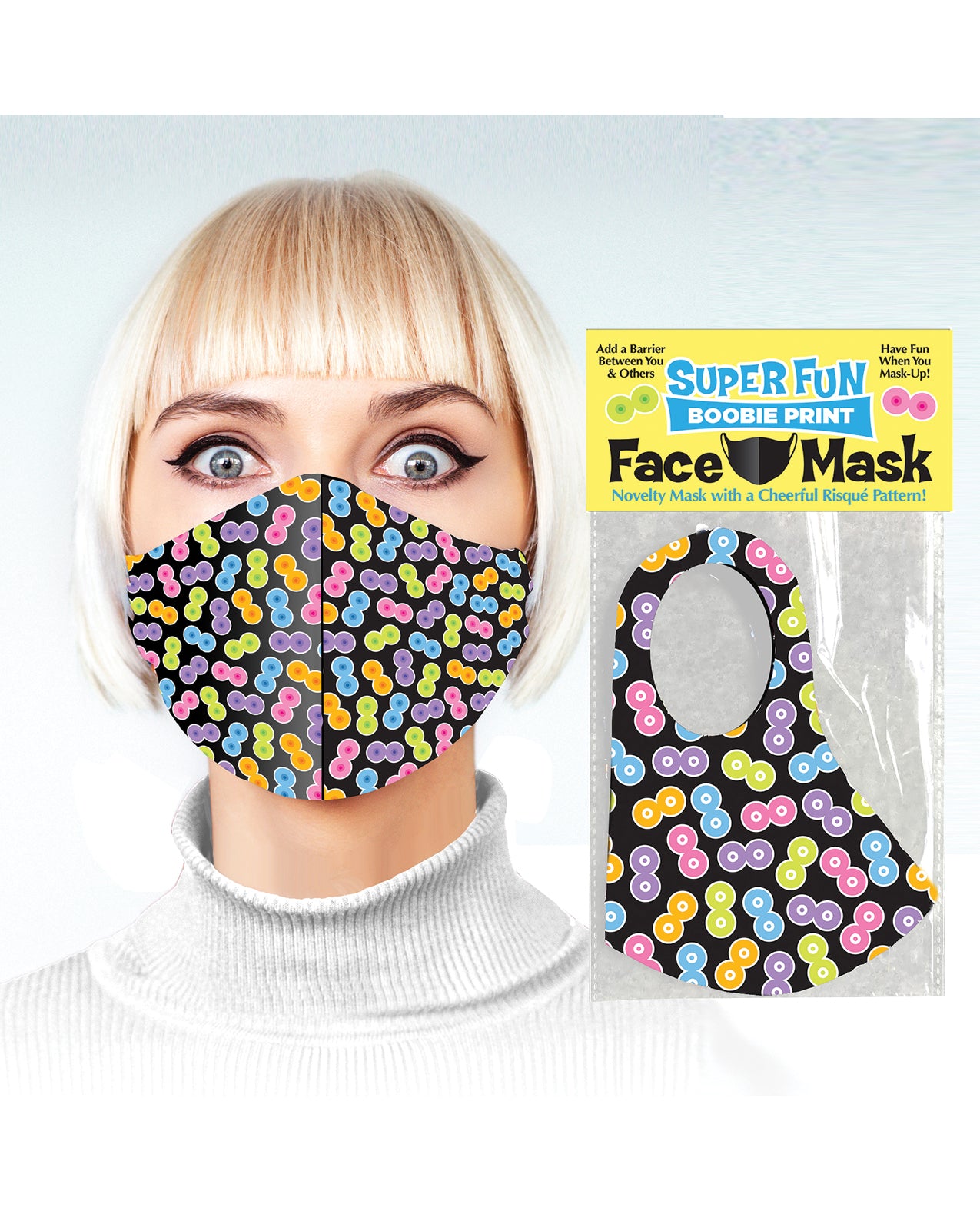 Little Genie Novelties Boobie Print Mask with Cheerful Risqué Pattern for Party Fun