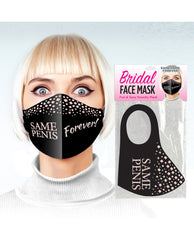 Little Genie Bachelorette Face Mask with Same Penis Forever Slogan in Black for Party Fun