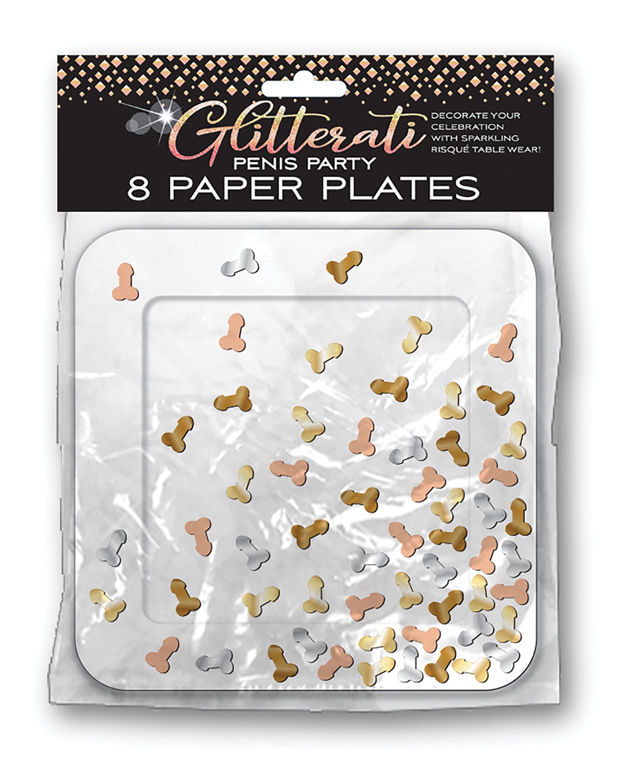 Candy Prints Bachelorette Party Plates Metallic Penis Design Assorted Colors for Fun Party Tableware