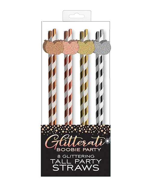 Candy Prints Bachelorette Party Straws with Metallic Stripes and Glitter Boob Applique for Festive Drink Decor