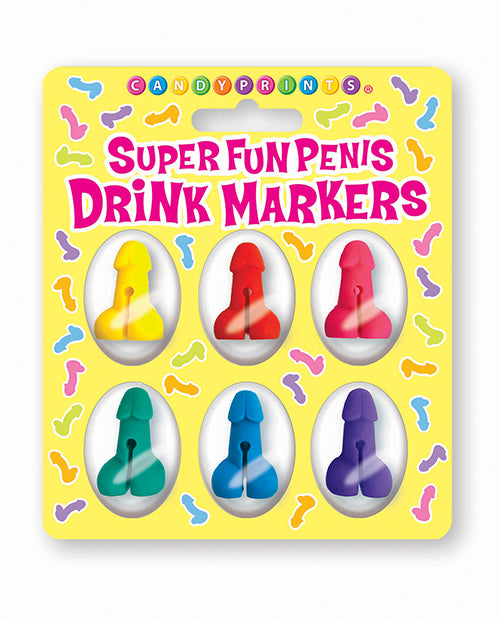 Candy Prints Penis Cocktail Markers set of 6 colorful drink identifiers for bachelorette party fun