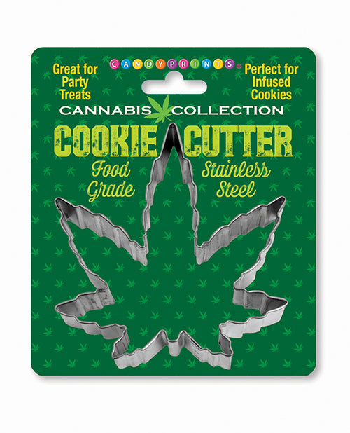 Candy Prints Cannabis Cookie Cutter four-inch party supply with leaf design for themed 420 baking and fun bachelorette events
