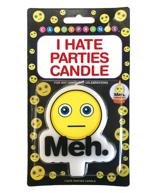Candy Prints Bachelorette & Party Supplies I Hate Parties Candle with Meh Print for Humorous Event Décor