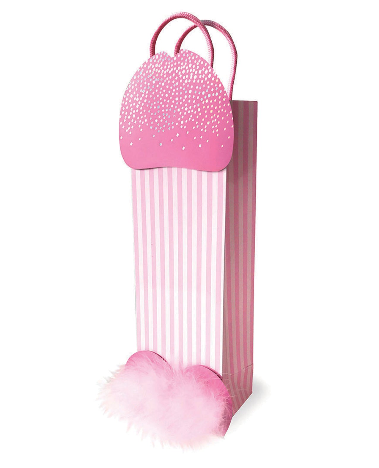 Little Genie Penis Gift Bag with Glitter Sequins and Marabou Feather Trim for Bachelorette Party Gift Giving