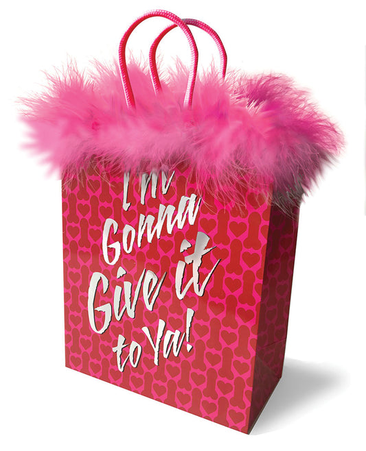 Little Genie Gift Bag with Magenta Feathers and Silver Foil Lettering for Bachelorette Parties