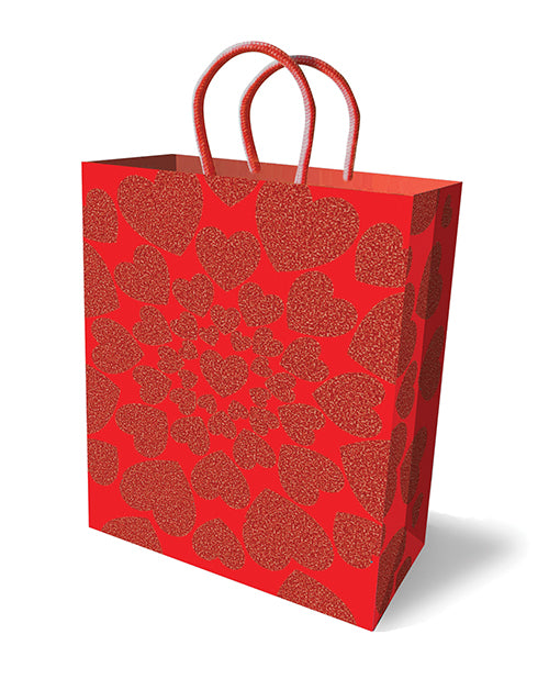 Little Genie gift bag with glitter hearts and sturdy handles for festive gift-giving occasions