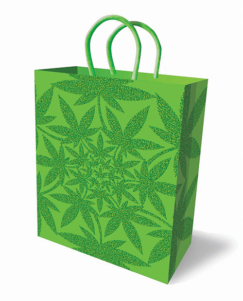 Little Genie Gift Bag with Glitter Ganja Leaf and Sturdy Handles for Cannabis-Themed Party Gifting