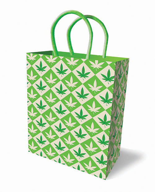 Little Genie Gift Bag Foil-Stamped Cannabis Diamond Woven Handles for Stylish Small Item Gifting