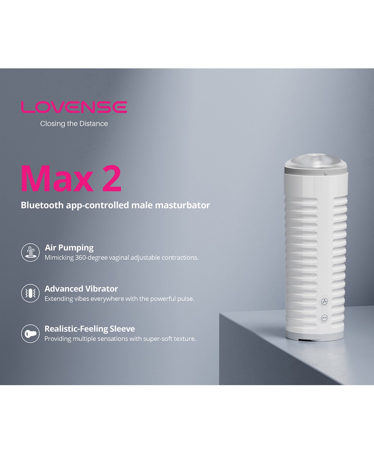Lovense Male Masturbator Rechargeable Device with App Control and Clear Sleeve for Interactive Pleasure