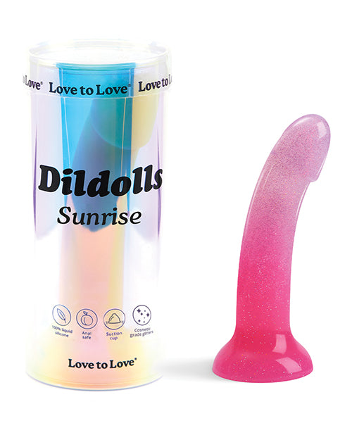 Love to Love Dildolls Sunrise Fuchsia Liquid Silicone Dildo with Glitter and Suction Base for Versatile Pleasure