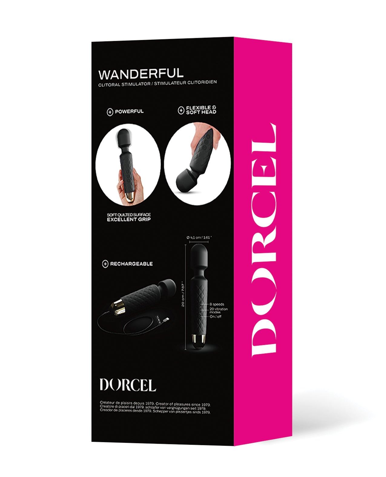 Dorcel Wanderful Black & Gold Vibrater packaging back with specifications