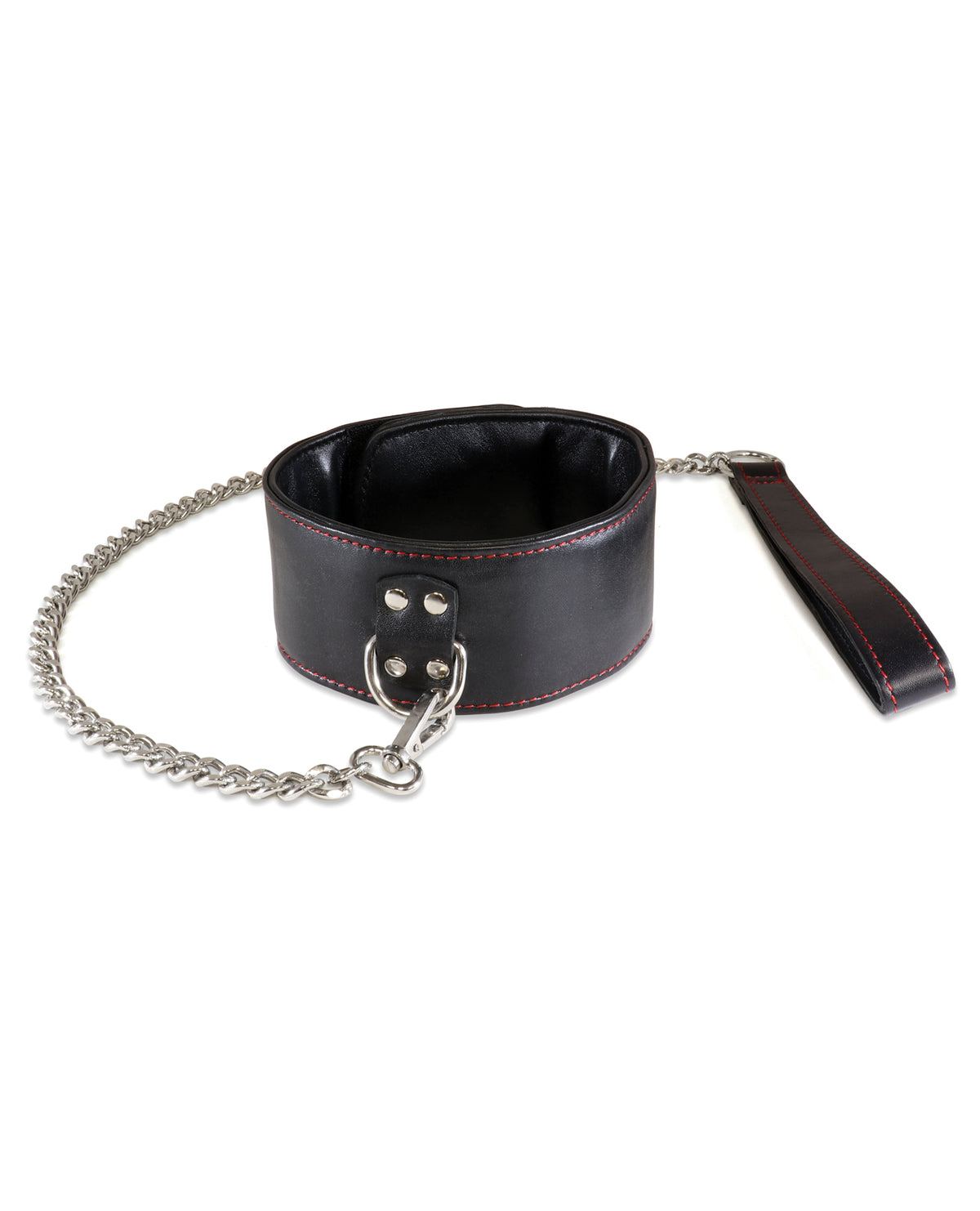 Sultra Leather Bondage Collar with Padded Lambskin and 24-Inch Chain for Secure Restraint Play