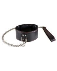 Sultra Leather Bondage Collar with Padded Lambskin and 24-Inch Chain for Secure Restraint Play