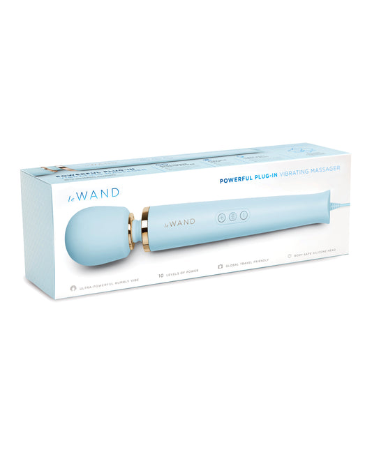 Le Wand Plug-In Vibrating Massager in Sky Blue with Long Cord and Body-Safe Silicone for Full-Body Massage