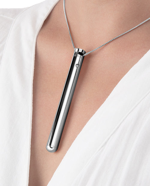 Le Wand Silver Vibrating Necklace Stimulator with Sleek Discreet Design