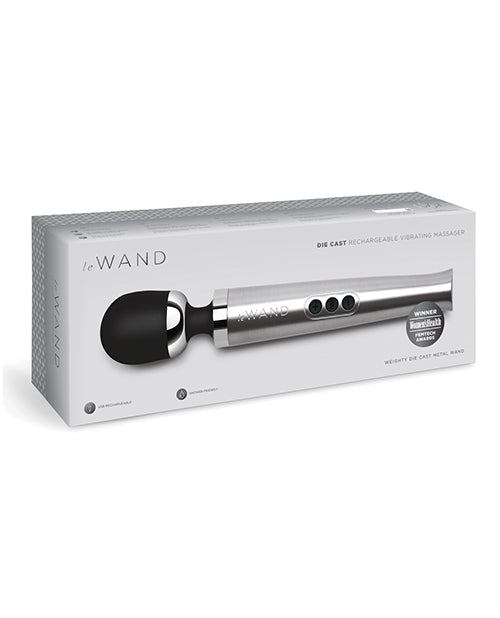Le Wand Massage Product Silver Die Cast Rechargeable Wand with Metal Shaft and 20 Patterns for Deep Muscle Relief
