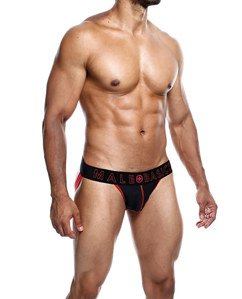 MaleBasics Red Jockstrap with Neon Stitching and Supportive Pouch for Vibrant Men’s Lingerie