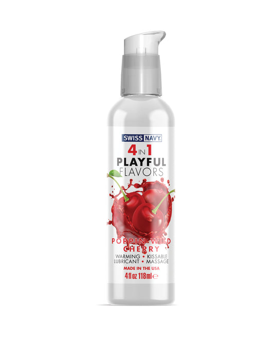 Swiss Navy Lubricant 4-in-1 Wild Cherry Flavor Warming Effect for Sensual Play and Massage
