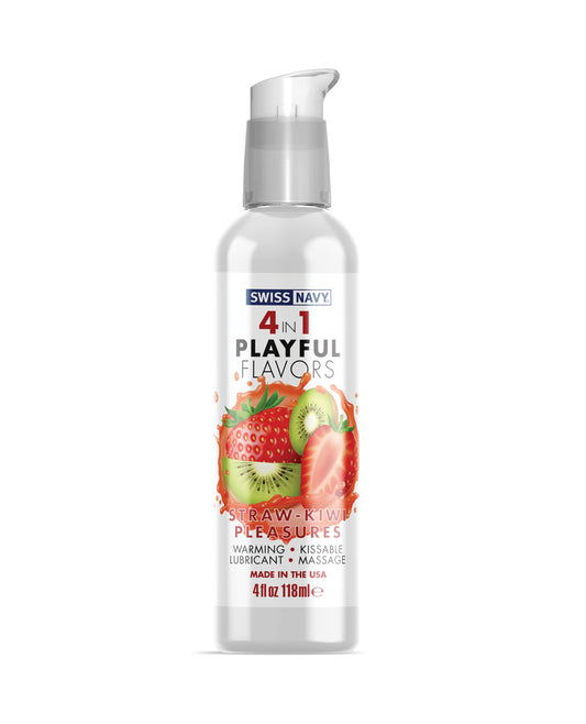 Swiss Navy Lubricant 4-in-1 Strawberry Kiwi Flavor Warming Sensation for Sensual Massage and Intimate Pleasure