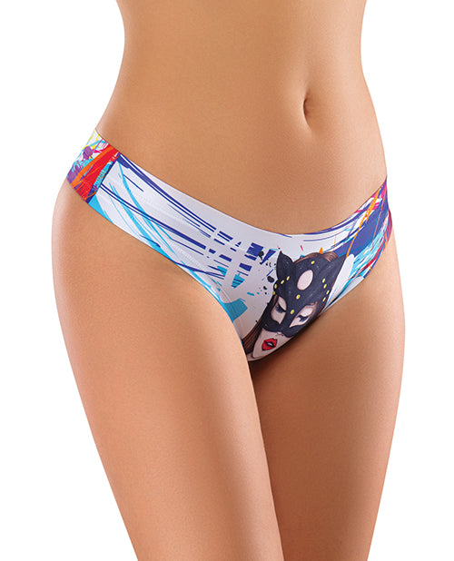 Mememe Printed Thong XL Seamless Flat Seams Stretch Fabric for Comfortable Plus Size Lingerie