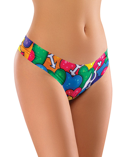 Mememe Lingerie Pride Hearts Printed Thong XL with Vibrant Colors and Stretch Fabric for Everyday Comfort
