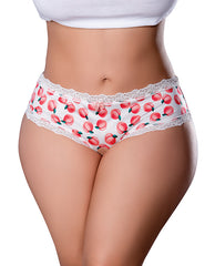 Exposed Plus Size Lingerie Crotchless Boy Short with Fruit Print and Edible Peach Lube for Playful Intimacy
