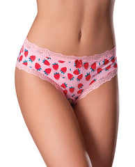 Exposed Lingerie Packaged Crotchless Boy Short Strawberry Print with Edible Lube for Playful Intimacy