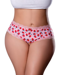 Exposed Plus Size Lingerie Crotchless Boy Short with Strawberry Print and Edible Lube for Playful Intimacy