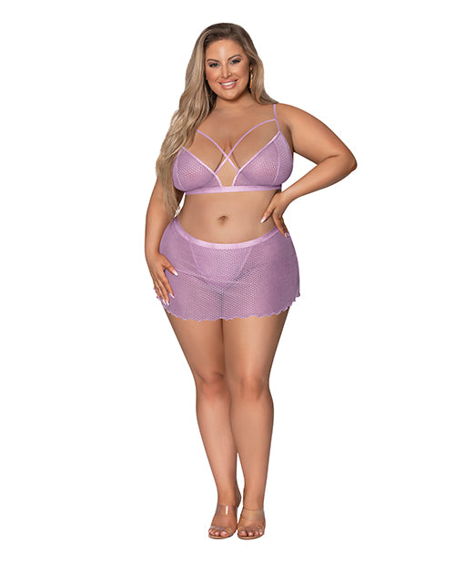 Exposed Plus Size Lingerie Strappy Bralette Polka Dot Mesh with Ruffle Thong Skirt for Confident Curves