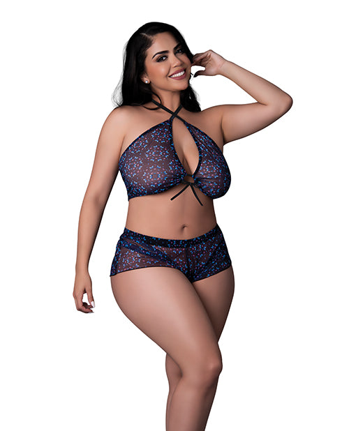 Exposed Plus Size Lingerie Blacklight Reflective Halter Top Butterfly Details for UV Party Wear