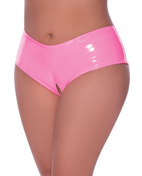 Exposed Lingerie Plus Size Split Crotch Boy Short in Pink with Stretch Fabric for Curve-Flattering Fit