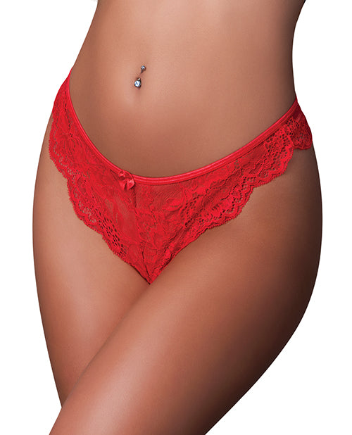 Exposed Lingerie Split Crotch Panty Red Lace with Satin Bow for Everyday and Intimate Wear