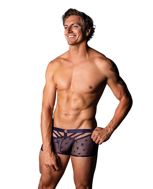 Male Power Lingerie Purple Mini Short Trunks with Metal Ring and Airy Straps for Stylish Men's Support