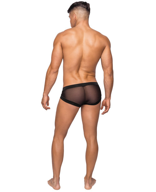 Stretch Mesh Micro Mini Short with Ultra High Cut Legs - Black XL