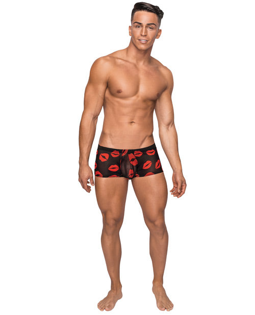 Male Power Lingerie Sheer Mesh Mini Short with Lips Print and Comfort Pouch for Bold Men's Style