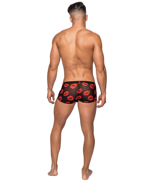 Kiss Me Stretch Mesh Mini Short with Sheer Lips Print by Male Power