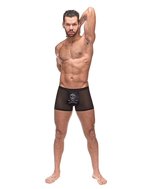 Male Power Mesh & Modal Skull Pouch Short tattoo print and breathable front for stylish men's comfort