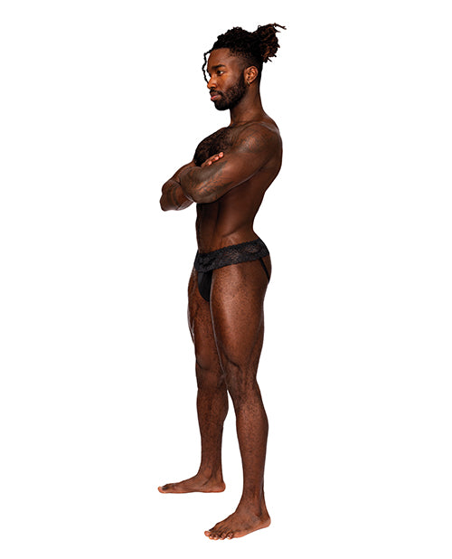 Male Power Lingerie Skirt Jock with Lace Ruffled Waistband and Sheer Mesh Pouch for Stylish Packaged Lingerie
